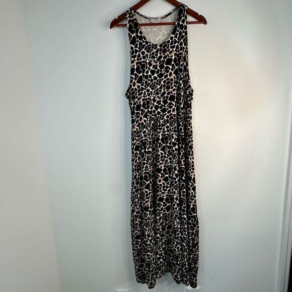 Loft Outlet Giraffe Print Maxi Dress Womens XL Jersey Stretch Modern Mob Wife - Picture 1 of 10
